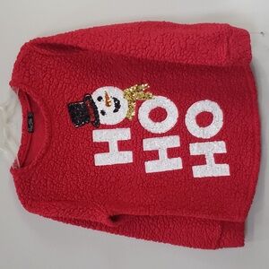 Third Wish Top Womens M Red Faux Sherpa Sequined Ho Ho Ho Snowman Holiday Fleece